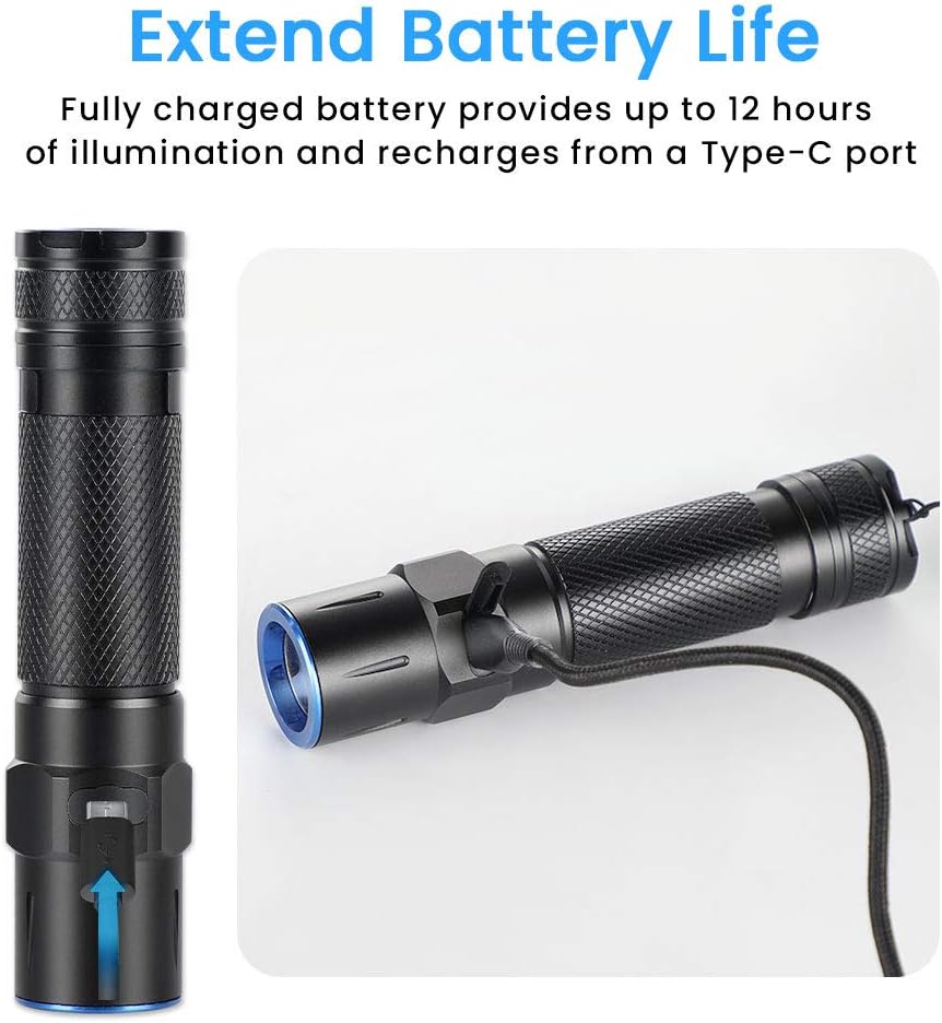 Euyee E4 Professional Outdoor Flashlight, High Powered LED Brightest 1800 Lumens Torch with 5 Modes, IPX67 Water Resistant, Optical lens.Best Choice for Camping, Outdoor, Emergency, EDC Flashlights - - 