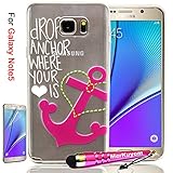 Galaxy Note 5 Case, Note5 Case Protector, MerKuyom® [Pink Anchor Heart] [Clear Transparent] [Flexible Gel] Thin Rubber Soft TPU Case Skin Cover For Samsung Galaxy Note 5 Note5 N920,W/ Stylus
