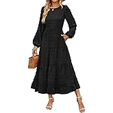 ZESICA Women's Spring Long Sleeve Maxi Dresses 2026 Crew Neck Swiss Dot Tiered Flowy A Line Wedding Cocktail Party Dress