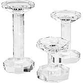 kitCom Crystal Candle Holders Set of 3, Crystal Candlestick Holders for Taper, Long Candles - Home Decoration, Wedding, Housewarming and Graduation Gifts