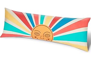 PLAY TAILOR Body Pillow Cover with Zipper 20x54 Soft Velvet Body Pillow Case Patterned Long Pillowcase for Adults Red Blue Sun