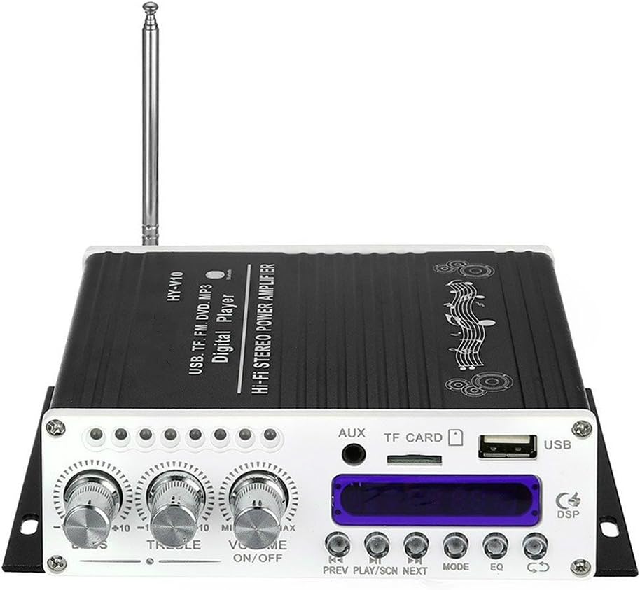 Facmogu V10 Car Power Amplifier, 2x20W Black V4.0 Bluetooth Stereo Digital Player Support USB/SD/FM/DVD/MP3/MP4 for Car Motorcycle Home (No Power Adapter)