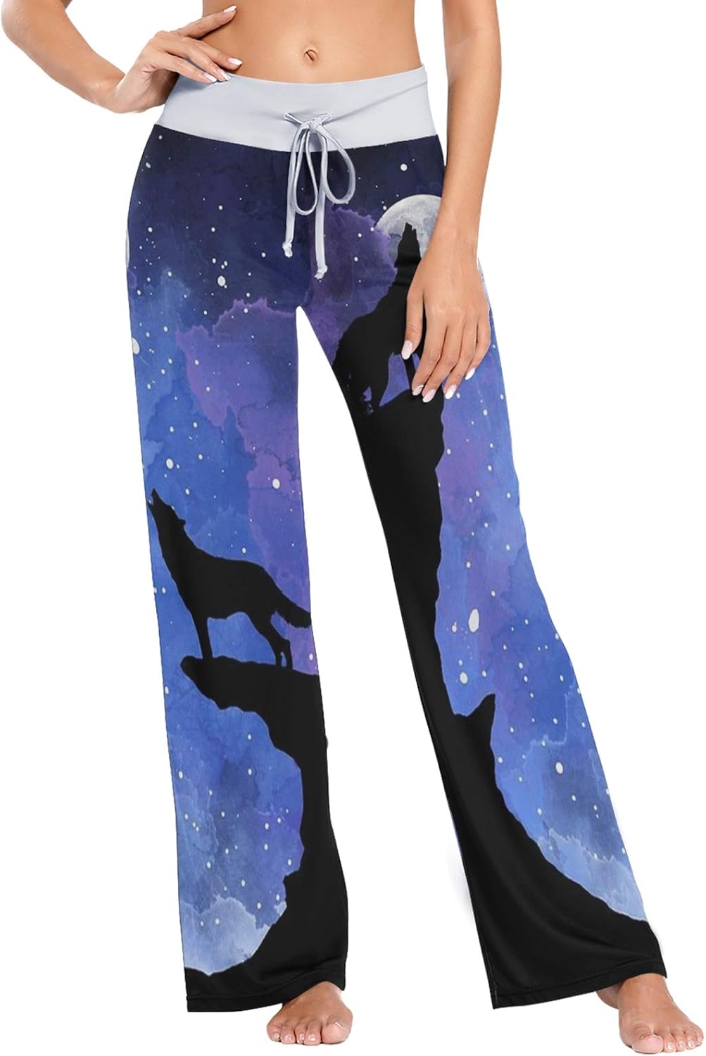 Pajama Pants for Women Night Wolf Sleepwear Pants with Drawstring