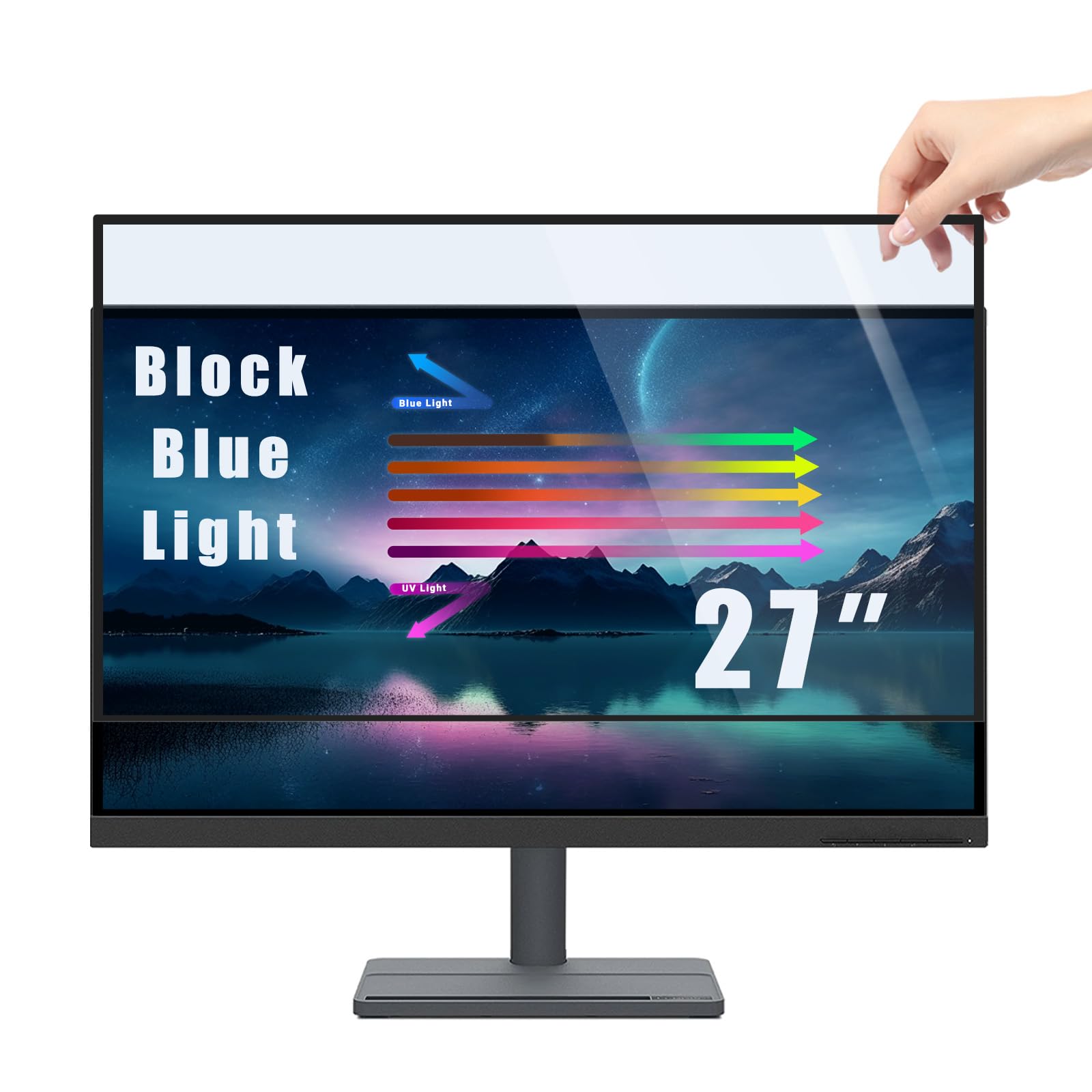 PYS 27 Inch Blue Light Blocking Screen Protector for Computer Monitor Removable 16:9 Aspect Ratio 27" Anti Blue Light Anti Glare Filter Easy on/off for Eye Protection