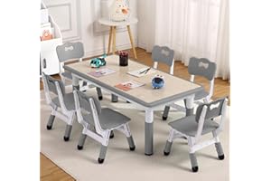 MilleLoom Kids Table and Chair Set, Height Adjustable Toddler Arts & Crafts Table and 6 Chair Set for Ages 2-10,Max 300lbs Kids Activity Art Table for Classroom Daycares,Home