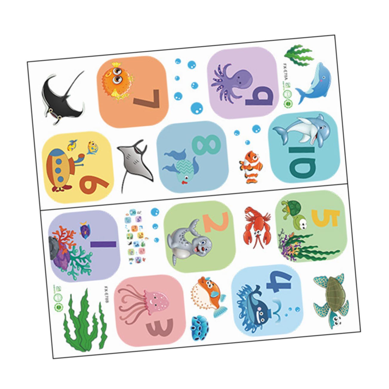 1 Sheet Decorative Stickers Under The Sea Stickers Animal Puzzle Stickers for Kids Animals Digital Decals Game Sticker Numbers Stickers Cartoon Child Floor Stickers PVC