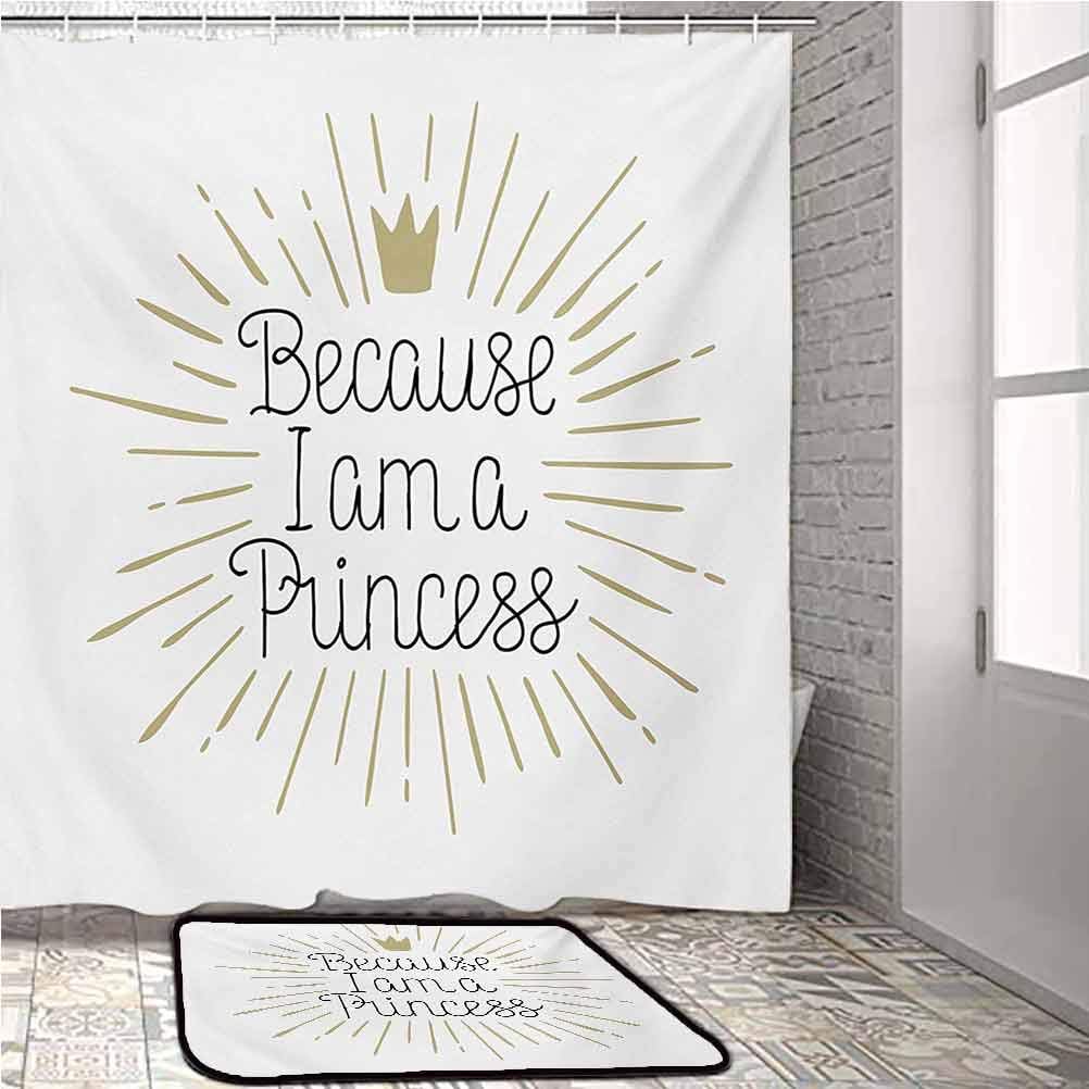 Amazon Com I Am A Princess Bathroom Decor Sets With Shower Curtains Because I Am A Princess Calligraphy Hand Drawn Lettering Crown Kitchen Carpet Eggshell Black White Home Kitchen
