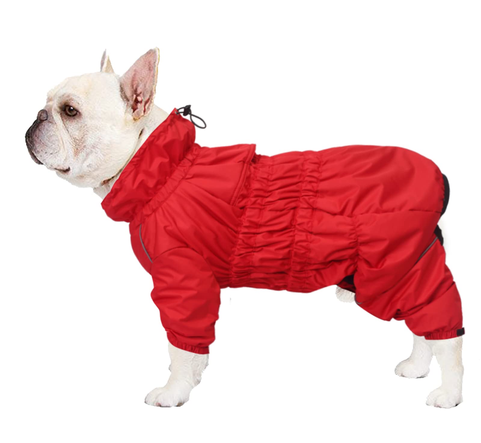 Morezi full body dog winter warm coat with high collar waterproof fleece coat for dogs reflective four-leg jumpsuit for puppies small medium pet - Red - XLarge