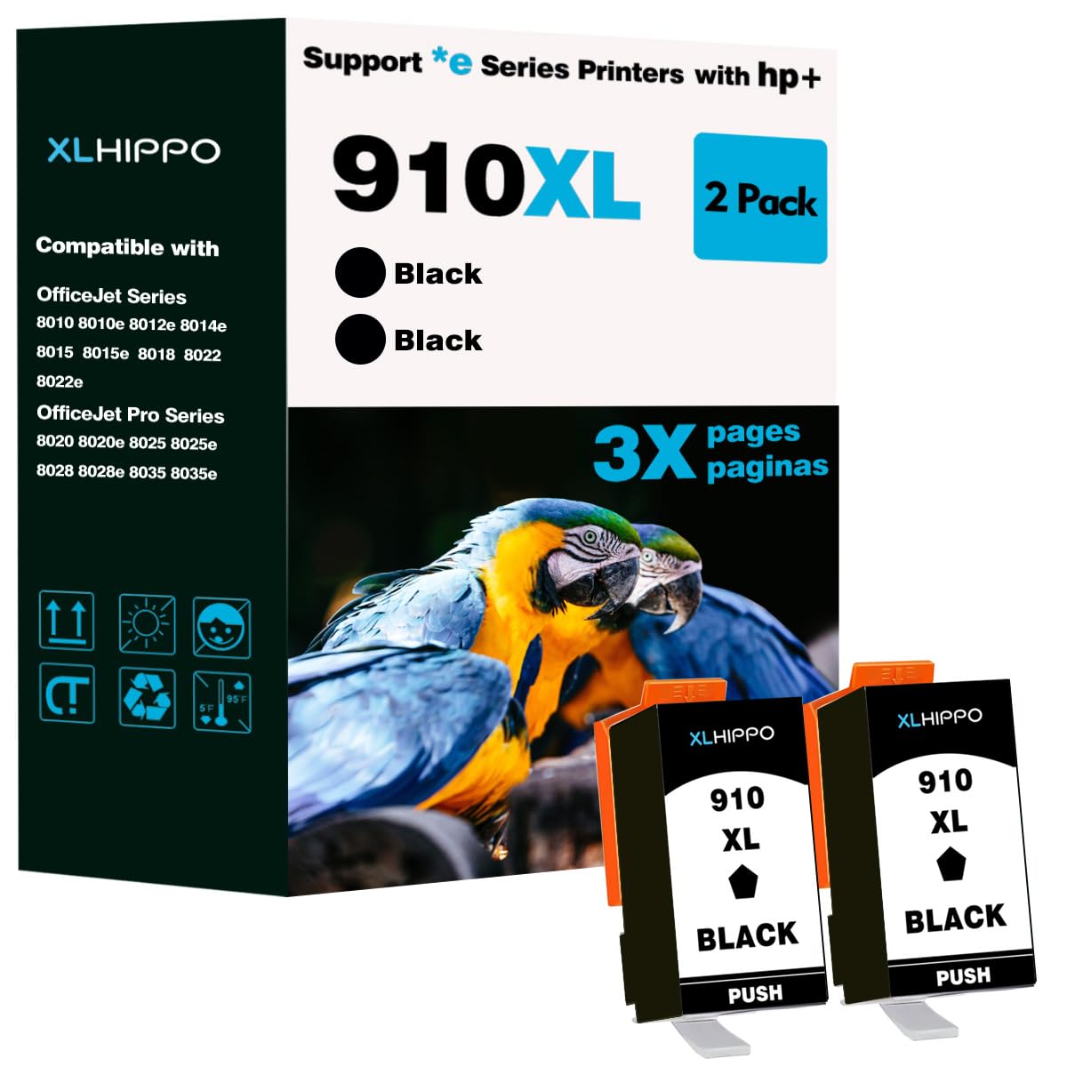 Photo 1 of 910XL Black Replacement for HP 910 Black Ink Cartridge for HP Printers OfficeJet 8015e 8015 8018 8010 Series 910 XL Ink for OfficeJet Pro 8025e 8028e 8035e 8025 8020 e Series | 2-Pack