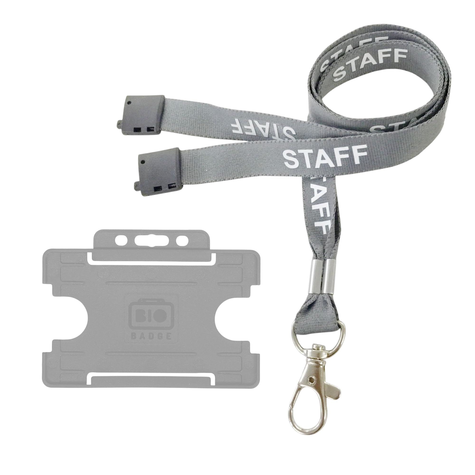 Customcard Ltd Staff Lanyard Grey and Single-Sided ID Badge Holder - Single Safety Break & Metal Clip -Ideal for School, Office, Events - Secure Lanyard Staff Badge Holder with Card Slot (Pack of 10)