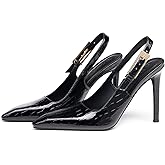 Coutgo Women's Slingback High Heels Pointed Toe Stilettos Metal Buckle Dress Party Pump Shoes