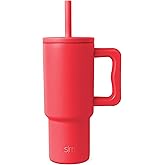 Simple Modern Kids 24 oz Tumbler with Handle and Silicone Straw Lid | Spill Proof and Leak Resistant | Reusable Stainless Steel Bottle | Gift for Kids Boys Girls | Trek Collection | Radiate Red