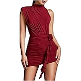 GORGLITTER Women's Flower Birthday Cocktail Mini Dress Asymmetrical Mock Neck Summer Going Out Prom Vacation Sundresses