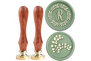 YOLAKIS Initial R Wax Seal Stamp Olive Alphabet R Sealing Stamp and Eucalyptus Wax Stamp Brass Head Decorate Christmas Cards Envelope Gift Wrap Wedding Theme Party Invitation (R)