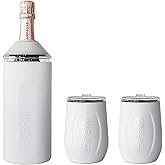 Vinglacé Wine Bottle Chiller Gift Set- Portable Stainless Steel Wine Cooler with 2 Stemless Wine Glasses, White