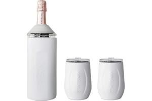 Vinglacé Wine Bottle Chiller Gift Set- Portable Stainless Steel Wine Cooler with 2 Stemless Wine Glasses, White