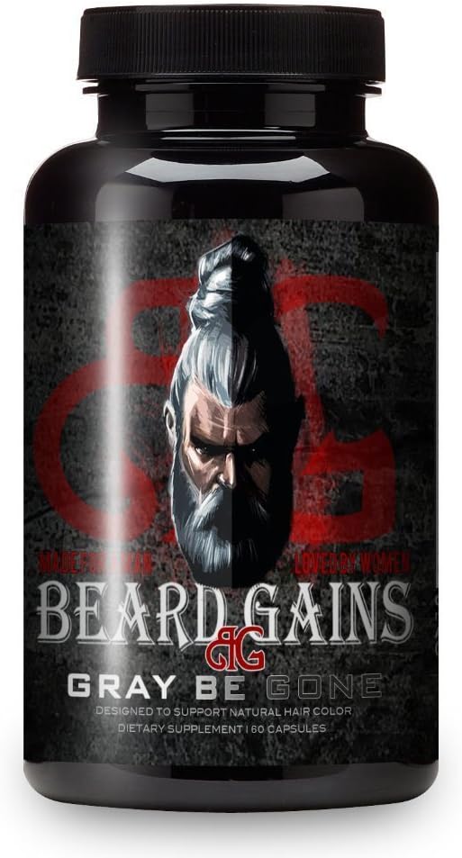 BEARD GAINS No More Gray Beard Hairs Vitamin, Stop Premature Grey or White Facial Hairs Supplement, Restore Your Natural Black, Red or Brown Hairs Color W/ 100% Organic Supplement Pills - Made in USA