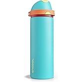 Insulated Water Bottle with Straw - Encool Stainless Steel Water Bottle with Push Button Lid, Leak-Proof & BPA-Free, Keeps Cold for 24 Hours for Sports, Travel, Gym (24 oz, Cerulean Blue)