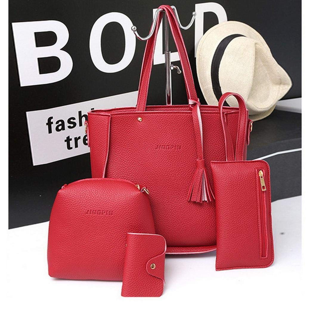 Anstsy Las mujeres de moda de cuero con cremallera bolso de hombro sólido Messenger Bag Purse Set Bolsos bandolera