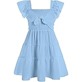 Ahegao 5-12T Girls Dress for Kids Square Neck Flutter Dresses Summer Dressy Frocks