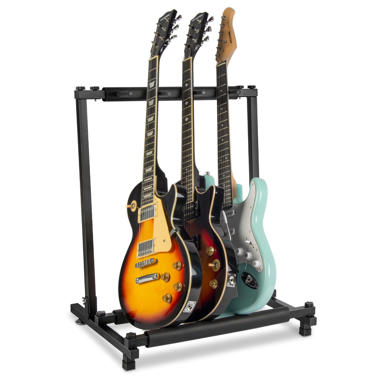 AODSK 3 Multi Guitar Stand Rack with Folding Design, Multiple Guitars Stand,Portable Black Guitar Holder, Black Guitar Display Holder for Guitar & Bass,Studio & Home (3 Guitars) Image