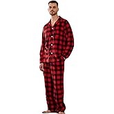 Vulcanodon Mens Pajama Set Soft Button Down Classic Lapel Comfy Long Sleeve Pajamas for Men Lounge Plaid Pjs Set with Pockets
