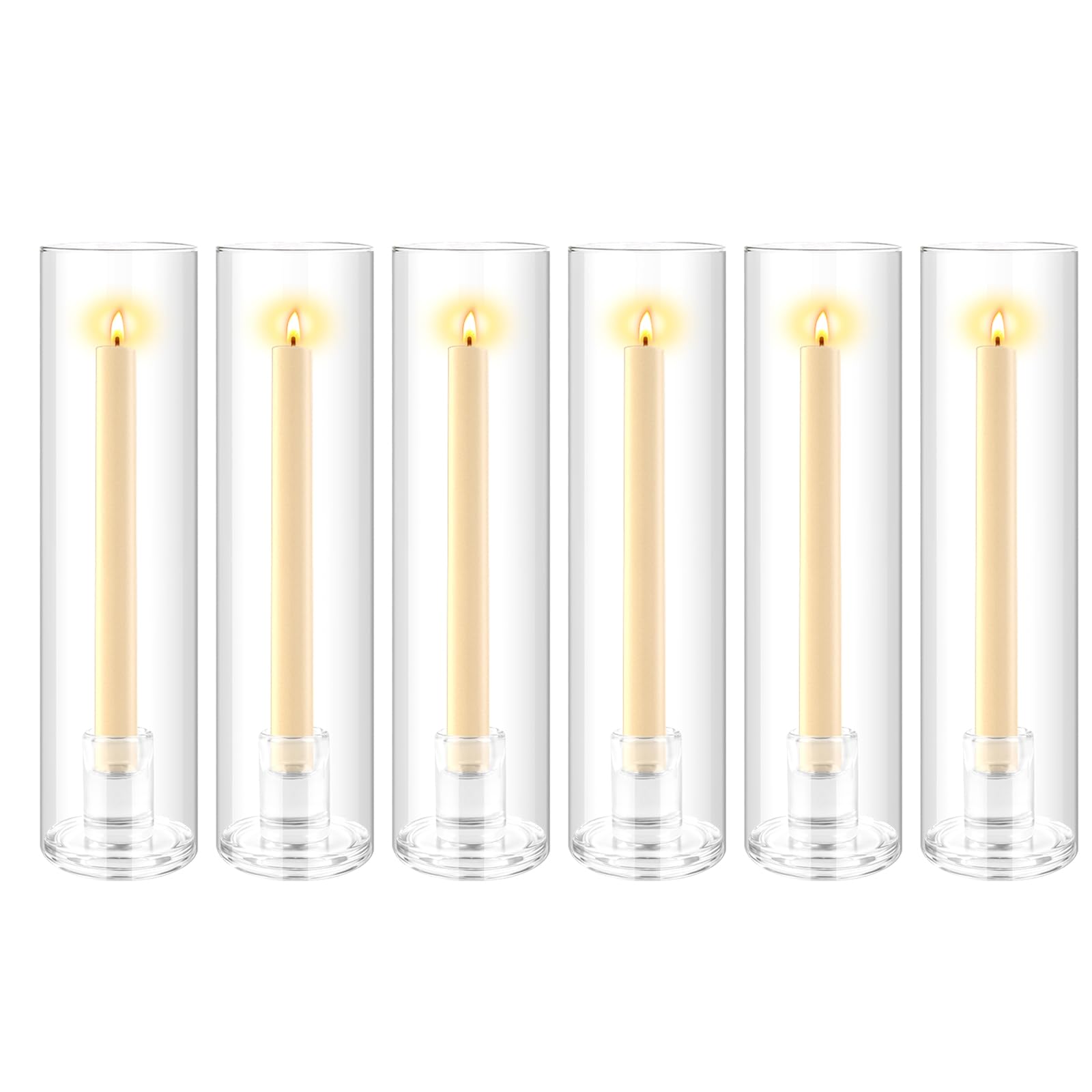 Photo 1 of **ONE IS BROKEN**NowDoWin 6pcs Hurricane Glass Candle Holders for Candlesticks,Large Glass Hurricane Candle Holder Bulk,Taper Hurricane Candle Holder with Cover and Heavy Base for Wedding Party Christmas
