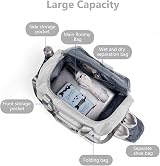 Flintronic Foldable Gym Duffel Bag Grey Lightweight Wet Dry Separation view 3