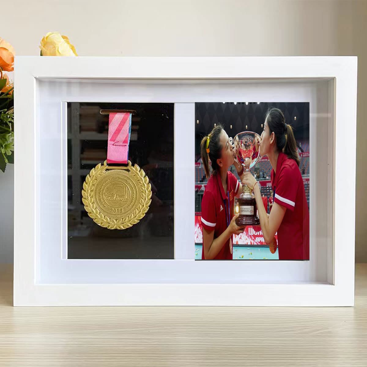 Medal Display Stand,Box Frame,Shadow Box for Medals,Race Bibs and Photo Displays,1 Medal/Photo Frame Display Case for Marathon Runners,Race Winners,Military Awards,Triathlon and All Sports (White,A4)