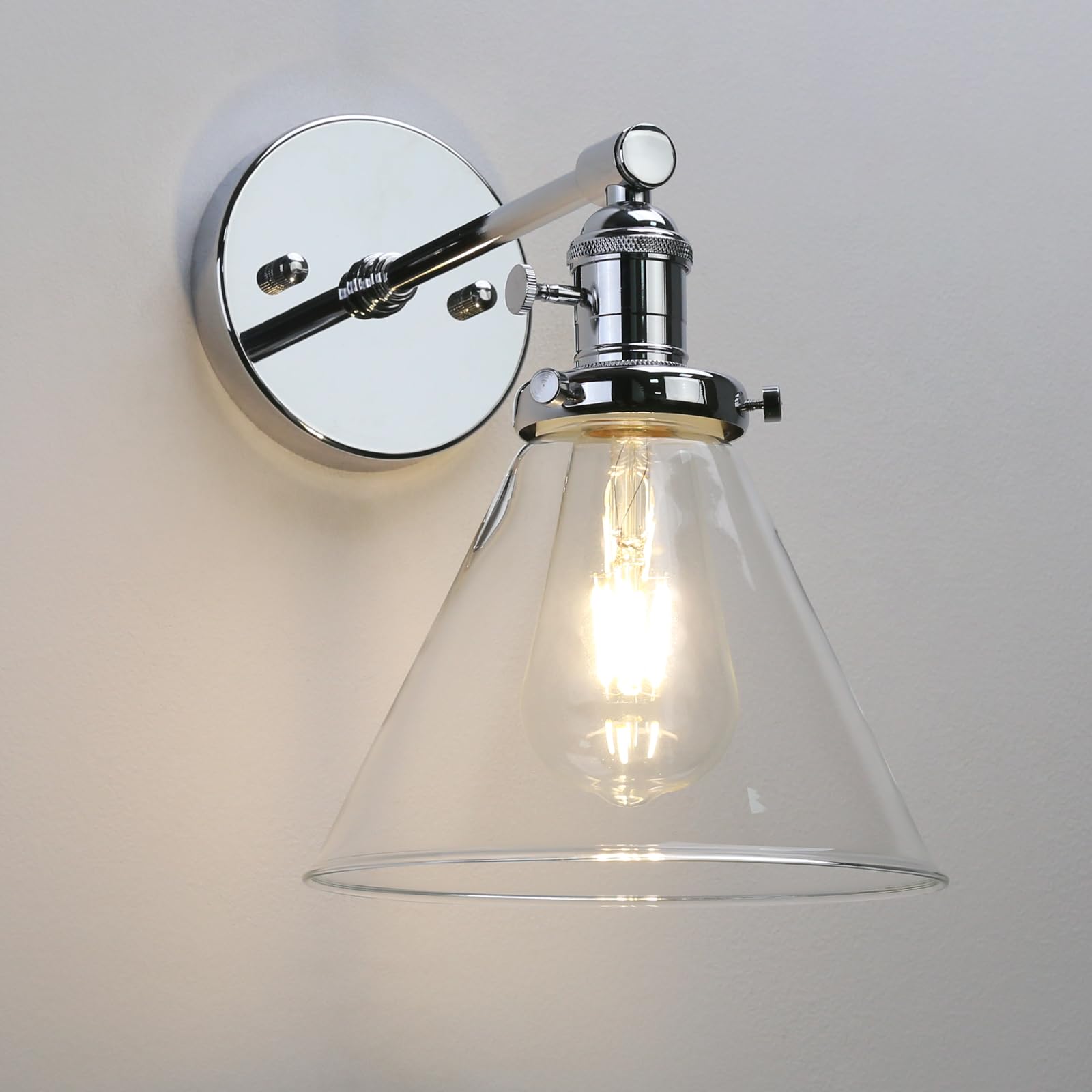 Phansthy Edison Industrial Wall Sconce 7.3 inch Vintage Brass Glass Wall Light Fixture Decorative Lighting for Kitchen, Living Room, Hallways(Chrome)