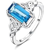 DAYBYDAY Celtic Birthstone Rings for Women, 925 Sterling Silver/18K Gold Plated Emerald Cut Celtic Knot Engagement Wedding Ring, Square Created Gemstone Promise Rings for Her Size 6-10