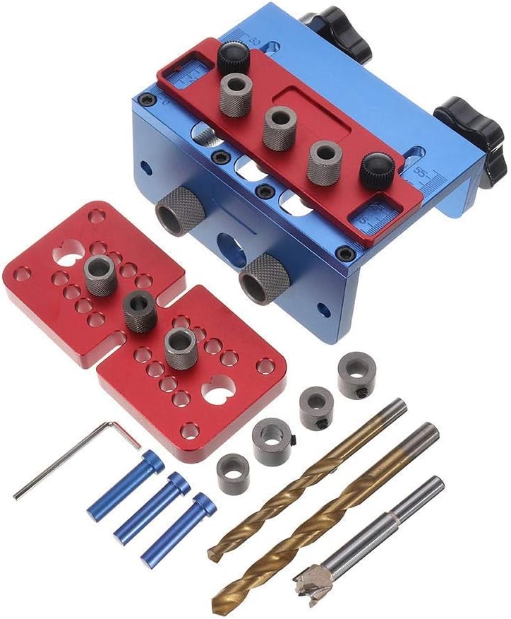 Yadianna Woodworking kit Woodworking Drill Guide Set 3 In 1 Hole Puncher Dowelling Jig Self Tighten Clamp Dowel Tenon Punching with Drill Bits Locating Pins durable