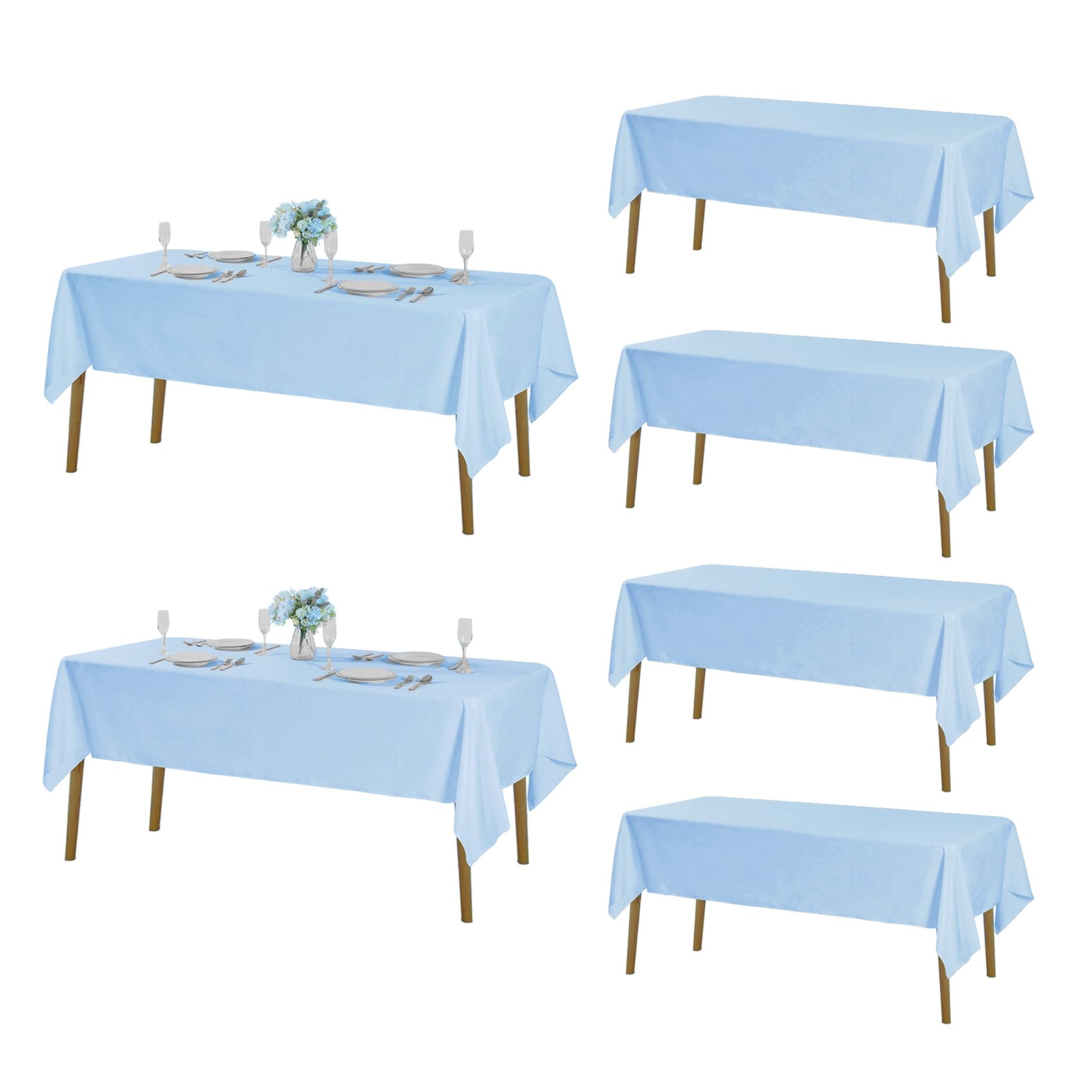 Photo 1 of Fokitut 6 Pack Rectangle Tablecloth, 60x102 Inch, Stain Resistant and Wrinkle Polyester Table Cloth, Fabric Table Cover for Kitchen Dining, Wedding, Party, Holiday Dinner-Blue Mist