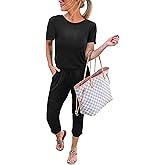 KIRUNDO Jumpsuits for Women Summer 2025 Casual Short Sleeve One Piece Outfits Drawstring Waist Long Pants Romper Jumpers