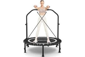 ANCHEER 40"/48" Foldable Mini Trampoline,Max Load 450lbs/550lbs Indoor Trampoline,with 4 Level Adjustable Foam Handle and Resistance Bands,Adult Exercise Trampoline for Home, Garden, and Gym