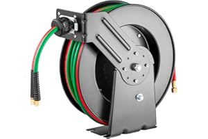 VEVOR Retractable Welding Hose Reel, 1/4-Inch x 50FT Twin Oxygen Acetylene Rubber Hose Max 300PSI - R Grade, Ceiling/Wall Mou