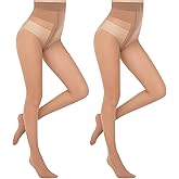 Aaronano 2 Pairs T-Crotch Rip Resistant High Waist Pantyhose with Reinforced Toes 10 Denier Ultra Thin Sheer Tights for Women