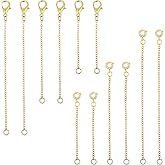 12 Pcs Gold Plated Necklace Extenders for Necklaces Ankle Bracelets Extenders Removable Chain with Lobster Clasp and O-Clasp Delicate Extender Chain Set for Women Jewelry Making