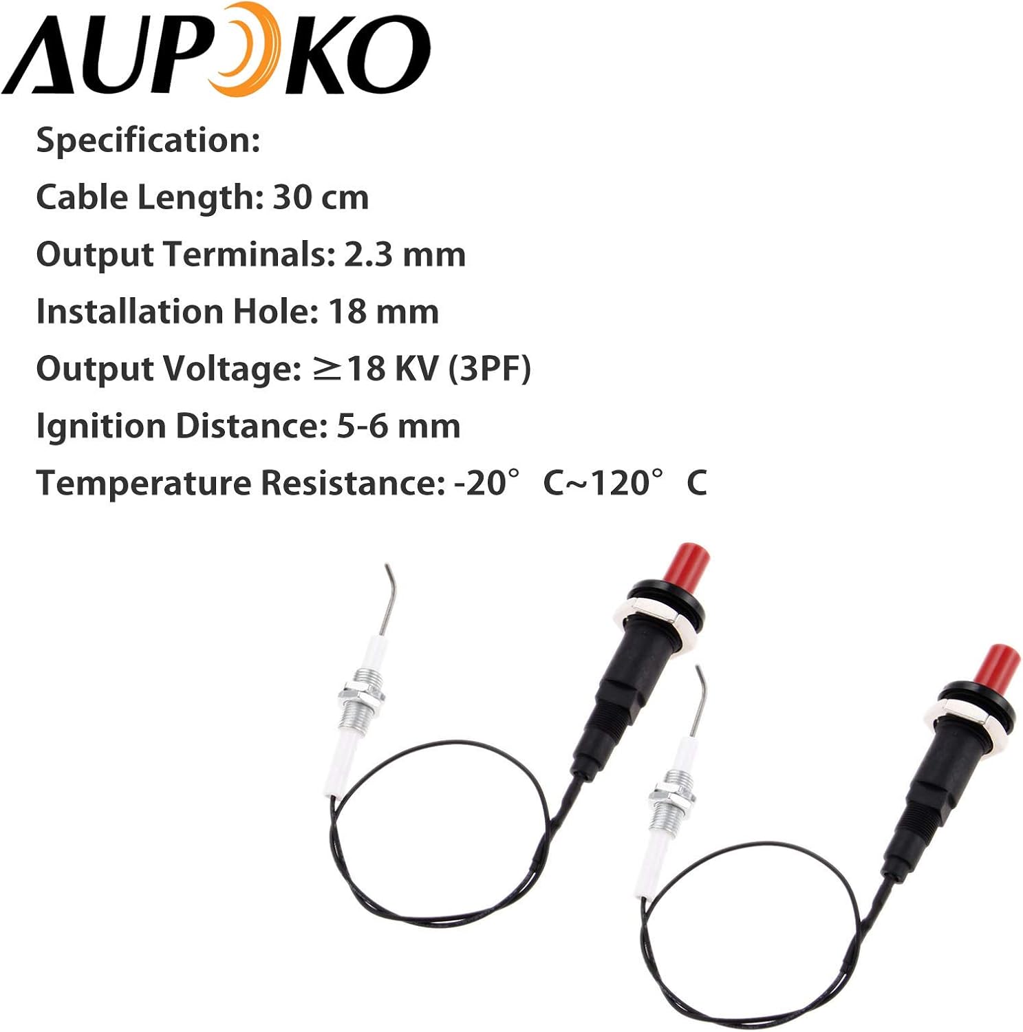 Aupoko Piezo Spark Igniters Push Button Piezo Igniter with Threaded Universal Ceramic Electrode Ignition Spark Plug Wire 30 CM for Heater Gas Grill Cooker BBQ Fireplace Stove Range Outdoor Set of 2 - Image 4