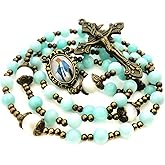 Our Lady of Grace Blue Sponge Quartz and Mother of Pearl Rosary