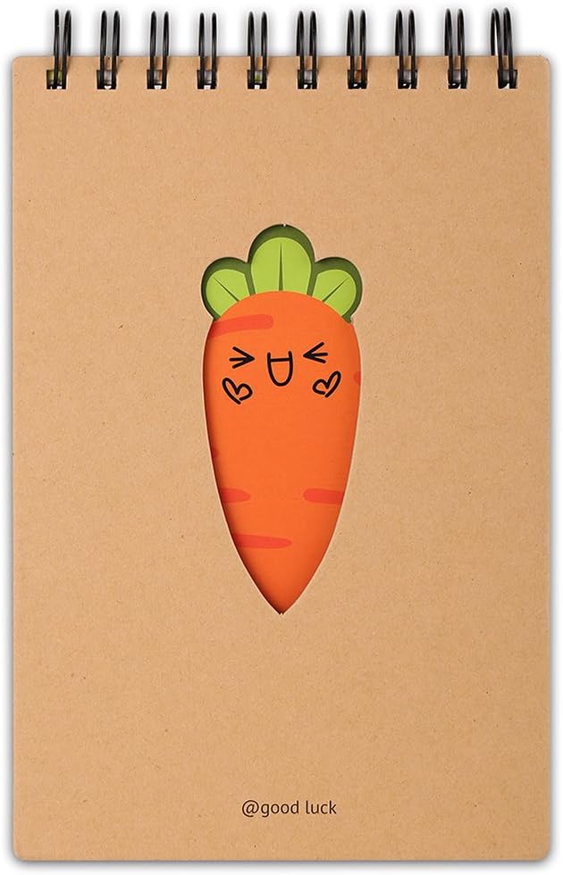 Cute Cartoon Top Spiral Notebook, Aixingyun Classic Notebook with Carrot Expression, Small Pocket Notebook, 8 x 6 Inches, 96 Sheets, Hard Craft Cover(A5, Joyful)