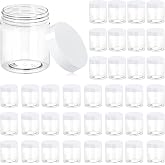 Eternal Moment 36 Pack 8 OZ Plastic Jars Clear Cosmetic Container with Lids | Round Makeup Jar with White Lids for Lotion, Cream, Ointments, Eye Shadow, Rhinestone, Samples, DIY Travel Storage