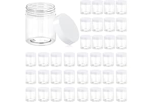 Eternal Moment 36 Pack 8 OZ Plastic Jars Round Clear Cosmetic Container Jars with White Lids, Perfect for Lotion, Slime，Cream, Ointments, Makeup, Eye Shadow, Samples, Pot, Travel Storage ﻿
