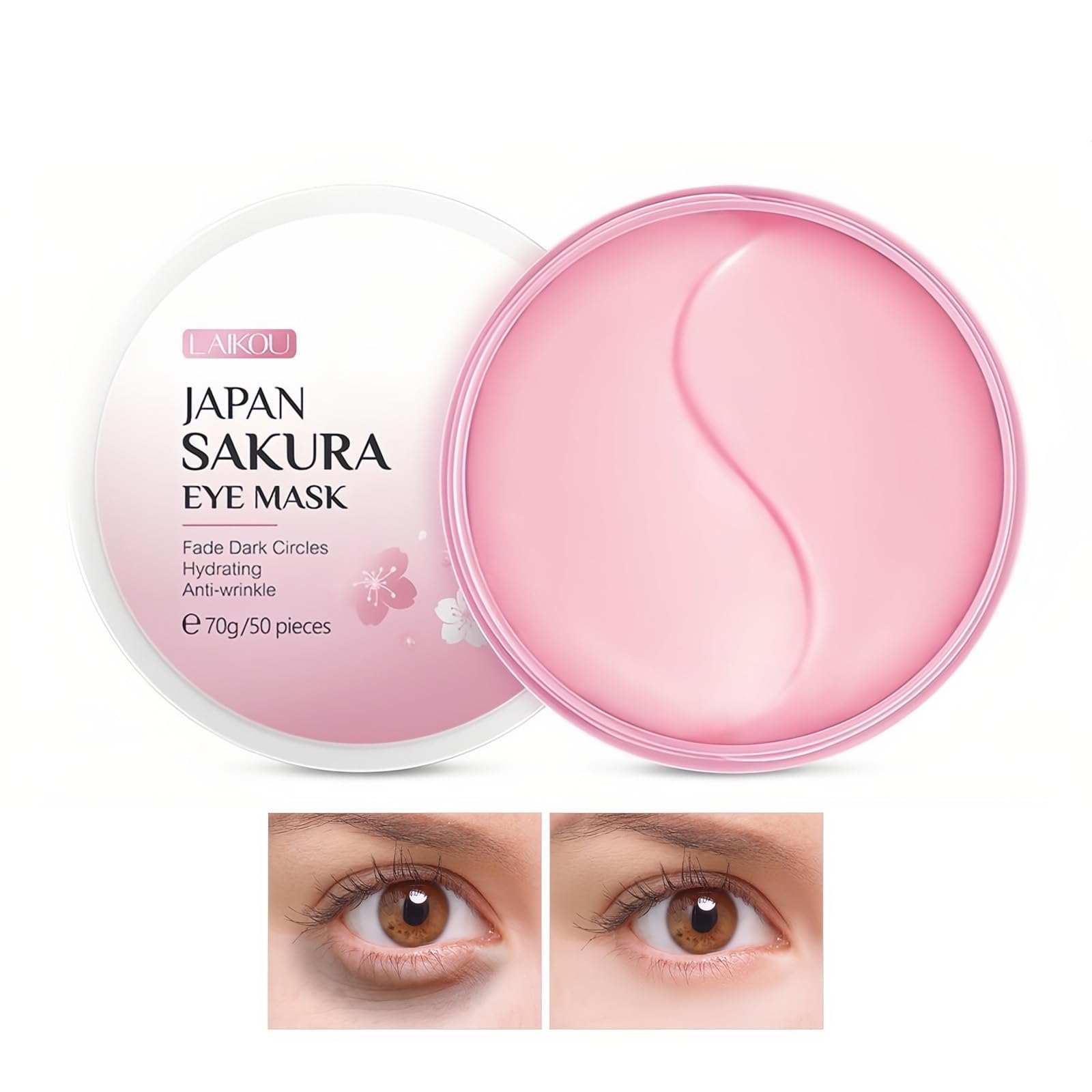Under Eye Patches 50 Pads Collagen Eye Mask Sakura Gel Pad Reduce Dark Circles & Fine Lines & Puffy Eye Bags - Tighten, Smooth, Moisturize - Cooling Under Eye Hydrating Mask