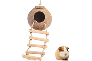 ZixmiX Interactive Hamster Toys: Discover The Coconut Hideaway for Endless Fun with Coconut Shell Hermit Crab Shells (Coconut Shell with Stairs), brown