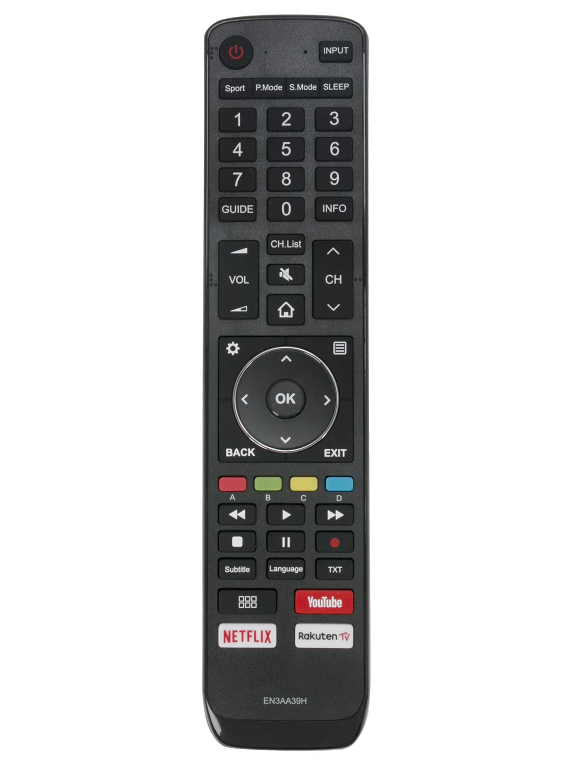 VINABTY EN3AA39H Replacement Remote Fit for Hisense TV H50A6550 H55A6550 H43A6550 H50U7AUK H55U7AUK H65U7AUK H43AE6400 H50AE6400 H55AE6400 H65AE6400 H43A6550 H50A6550 H55A6550 H65A6550 H50U7A H55U7A
