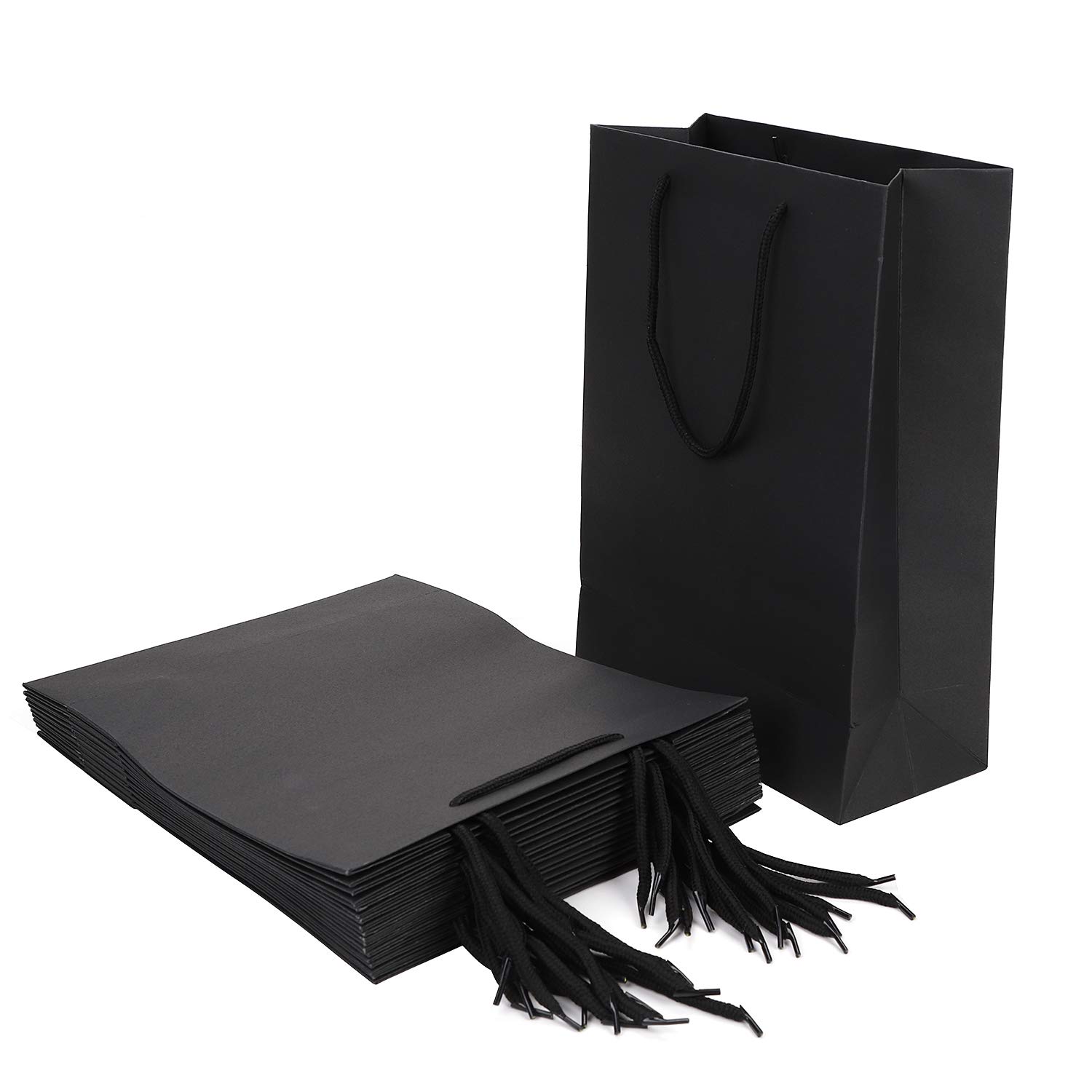 10 Large Kraft Paper Carrier Bags With Handle - Reusable Gift Tote for Birthday, Wedding, Christmas Party, Shopping (10Pcs Black, Size M)