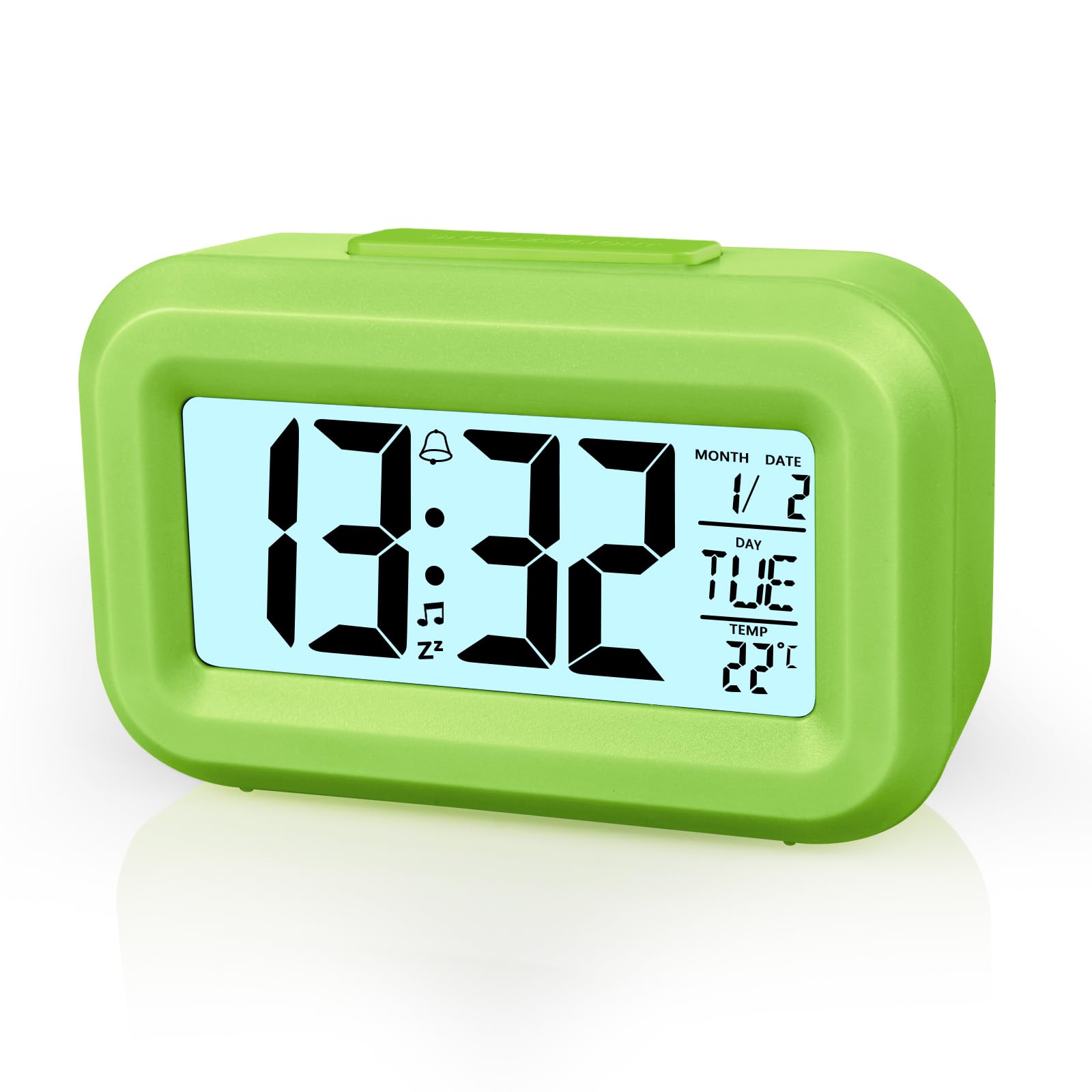Vicloon Digital Alarm Clock Bedside, LED Display Clocks with Adjustable Snooze 12/24Hr,Temperature, Date,Timer, Light control Portable Alarm clocks for Bedroom Home Office Kitchen（Green）