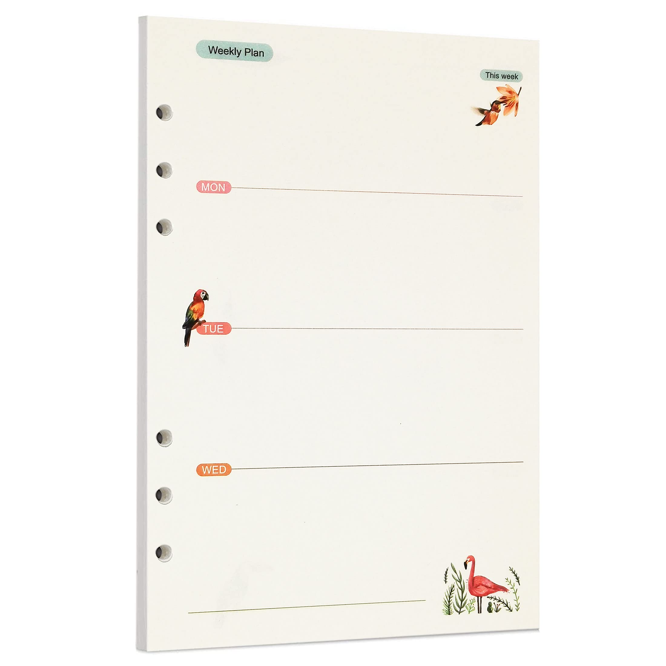 Zelten 45 Sheets 90 Pages Colorful Loose Leaf Punched Paper Refills Paper for 6 Hole Binder Personal Organizer Diary Notebook Refillable Planner (A5, Rainforest Weekly Planner) — image 1