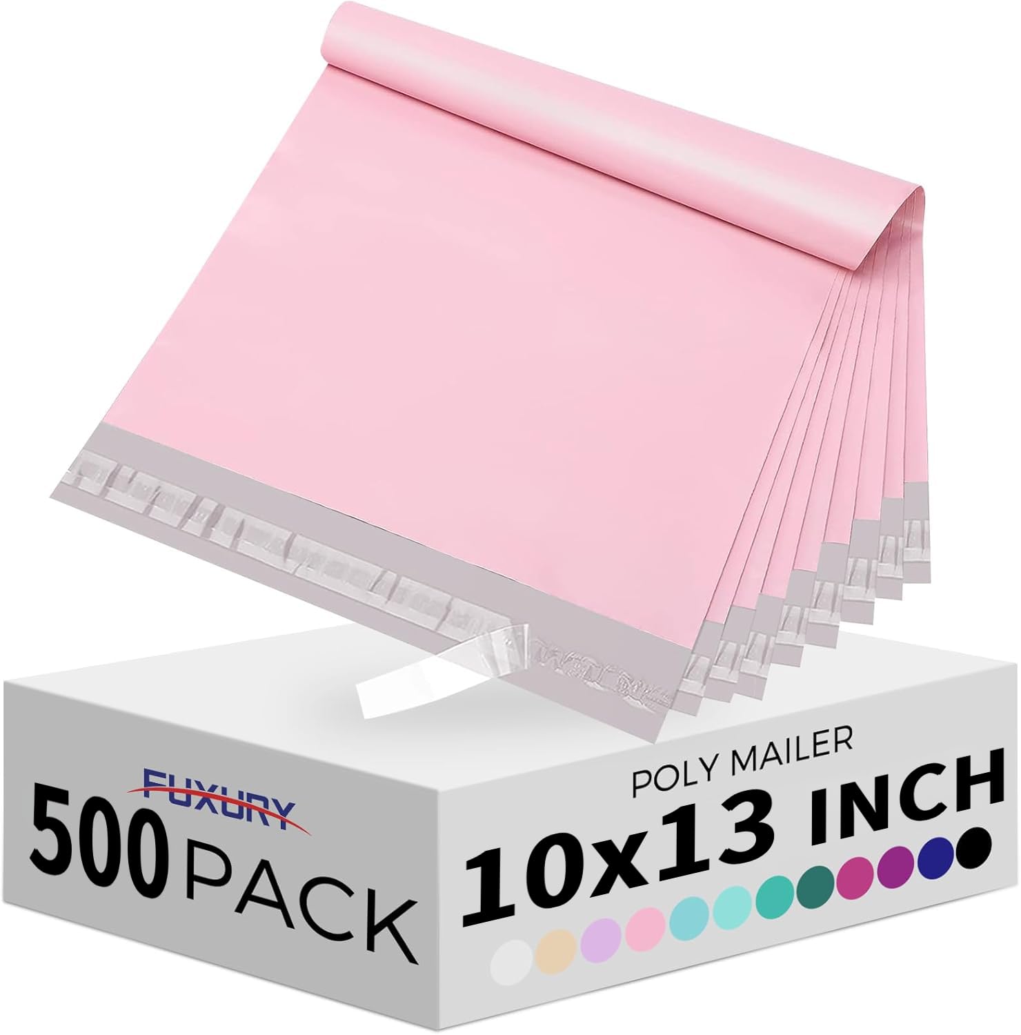 Fuxury Pink Poly Mailers 10x13 Inch 500pcs,Heavy Duty Shipping Bags Bulk for Clothes,Self Adhesive Mailing Shipping Envelopes,Waterproof Packaging Bags for Business Return Postal,Light Pink Image